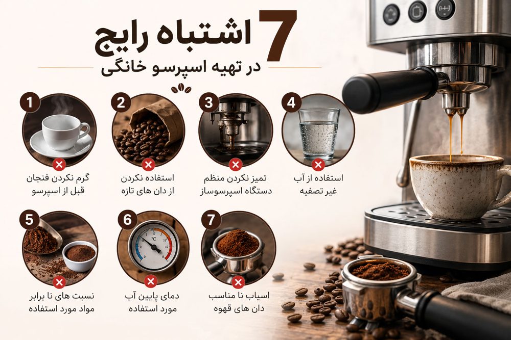 7 اشتباه رایج در تهیه اسپرسو خانگی|فروشگاه قهوه تک شات