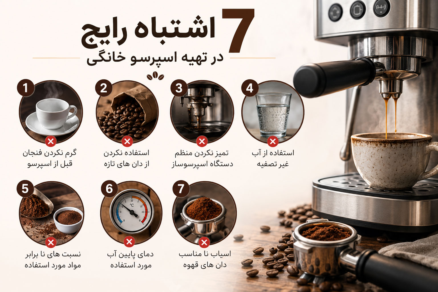 7 اشتباه رایج در تهیه اسپرسو خانگی|فروشگاه قهوه تک شات